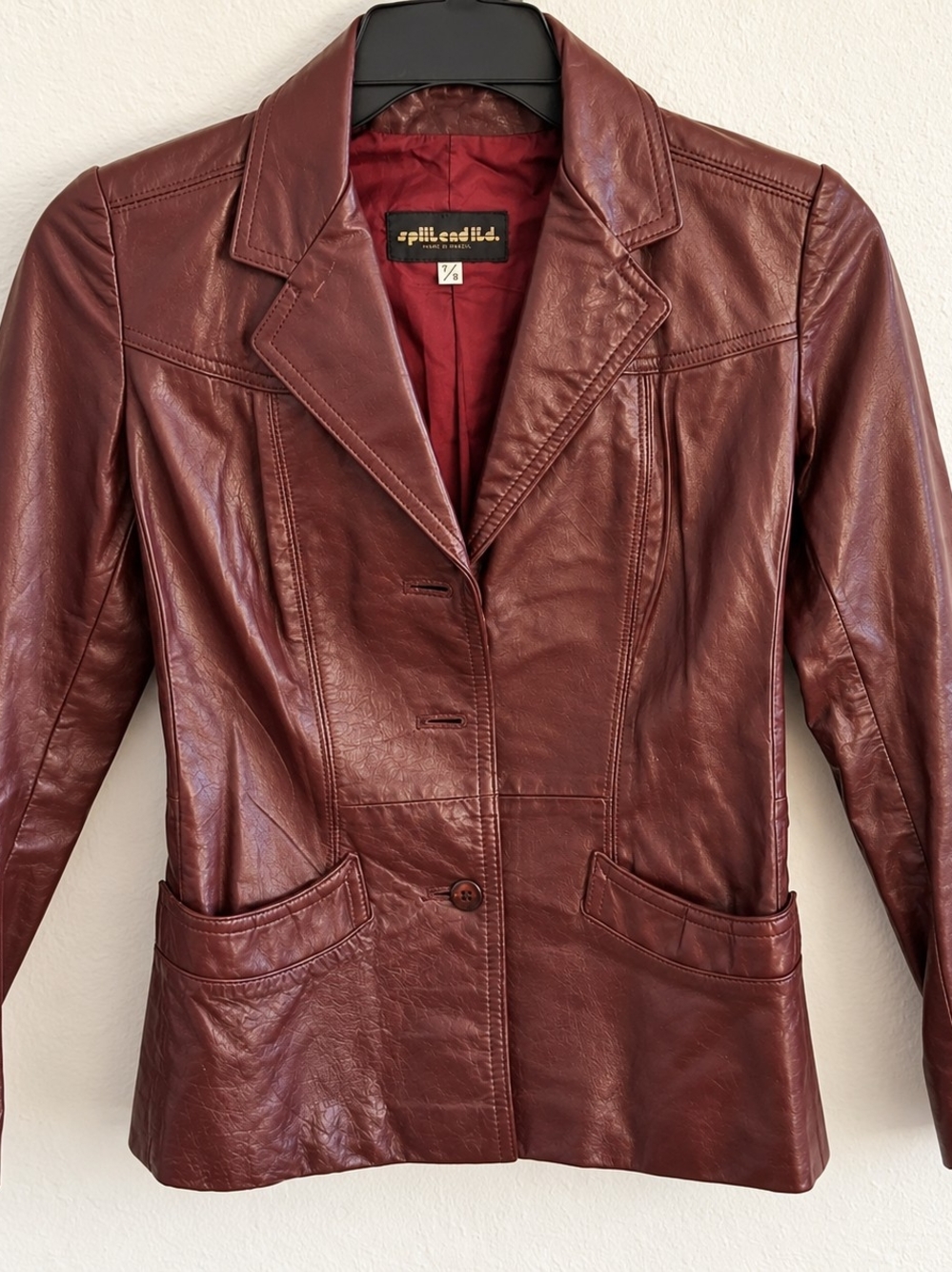 Vintage 70s Split End Ltd Burgundy Leather Blazer Jacket 7/8